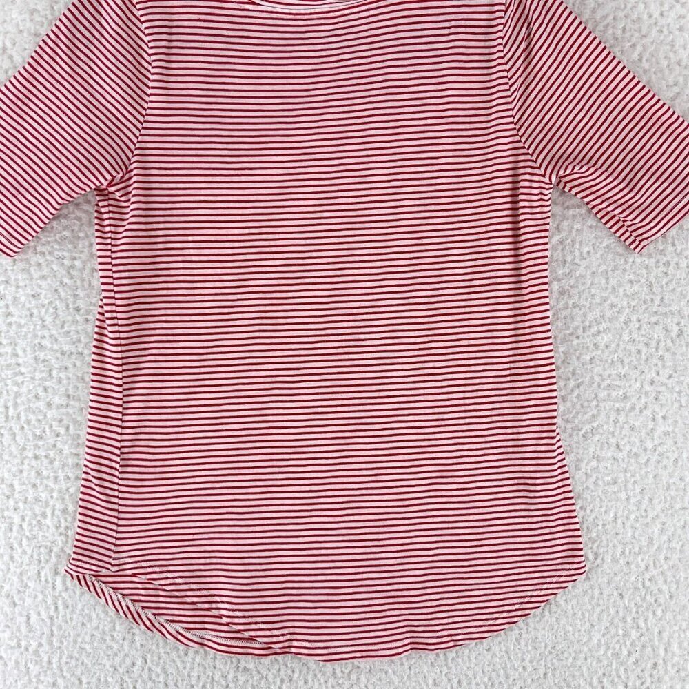 LOFT Vintage Soft Red Striped Shirt Womens Embroidered Short Sleeve Size Small - Picture 14 of 14